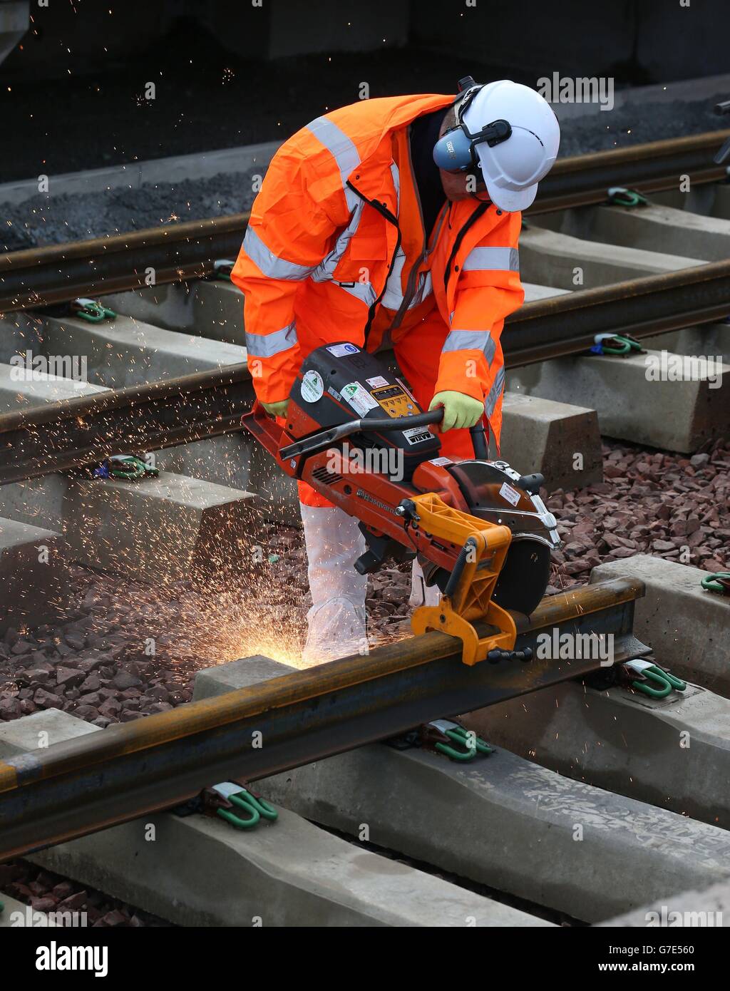 New rail tracks are installed at Shawfair station as Network Rail has