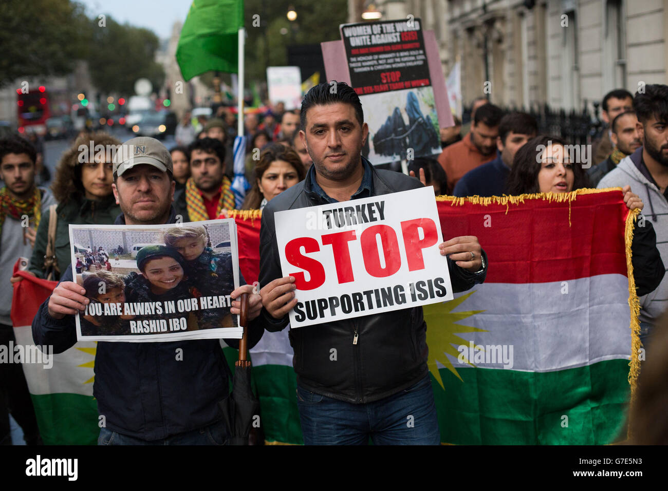 People demonstrating near Westminster Bridge in central London with ...