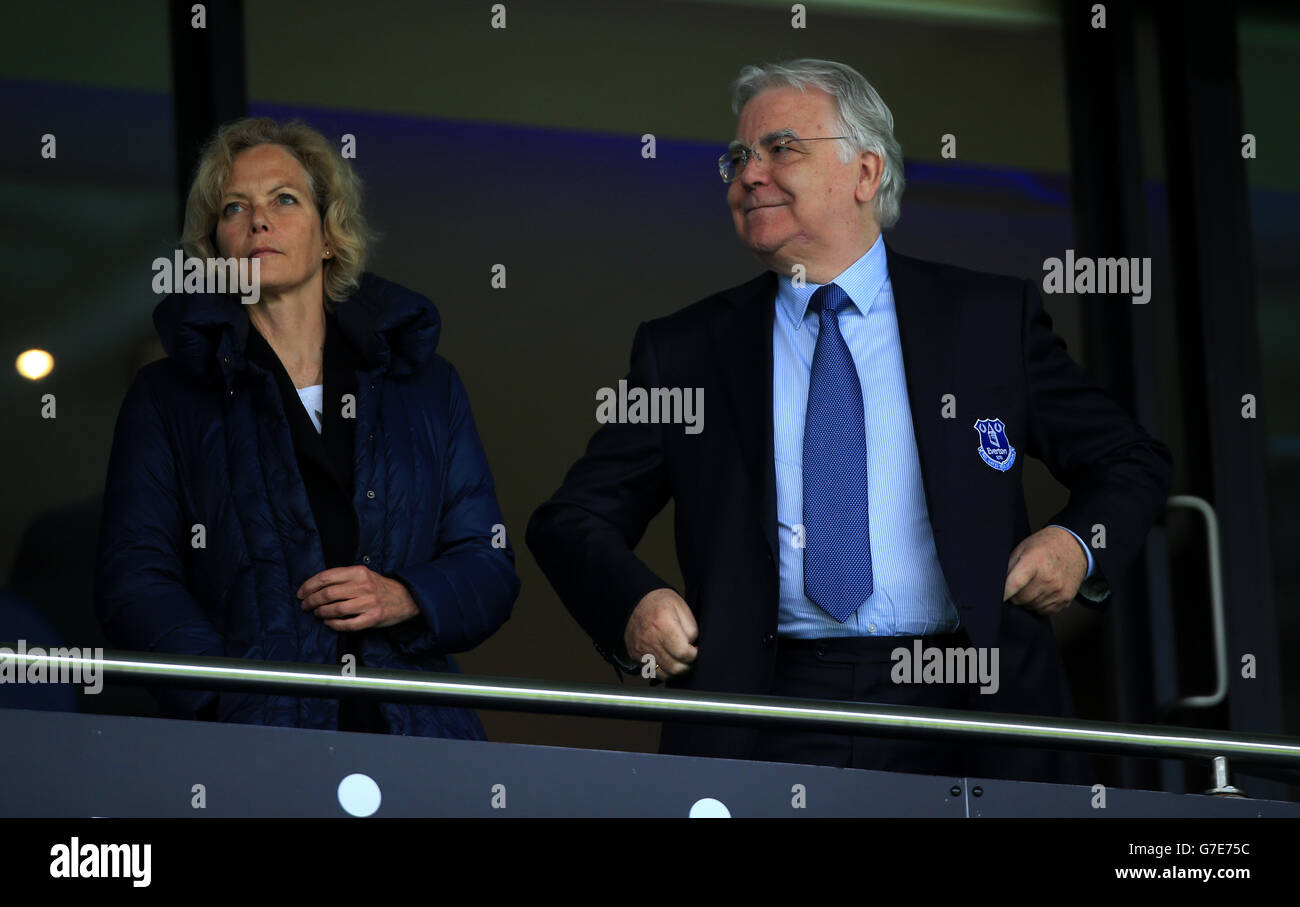 Everton Chairman Bill Kenwright with his partner Jenny Seagrove before the Barclays Premier League match at The Hawthorns, West Bromwich. Stock Photo