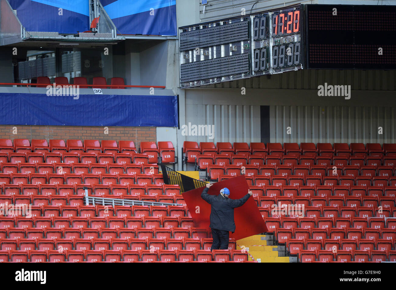 Part of the scoreboard in blown down during a training session at ...