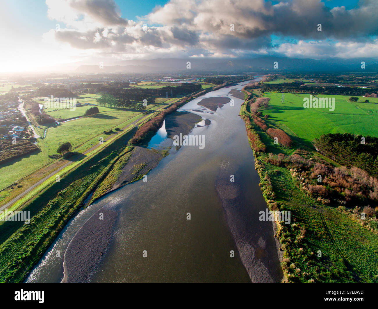 Aerial view of the Otaki River, New Zealand Stock Photo