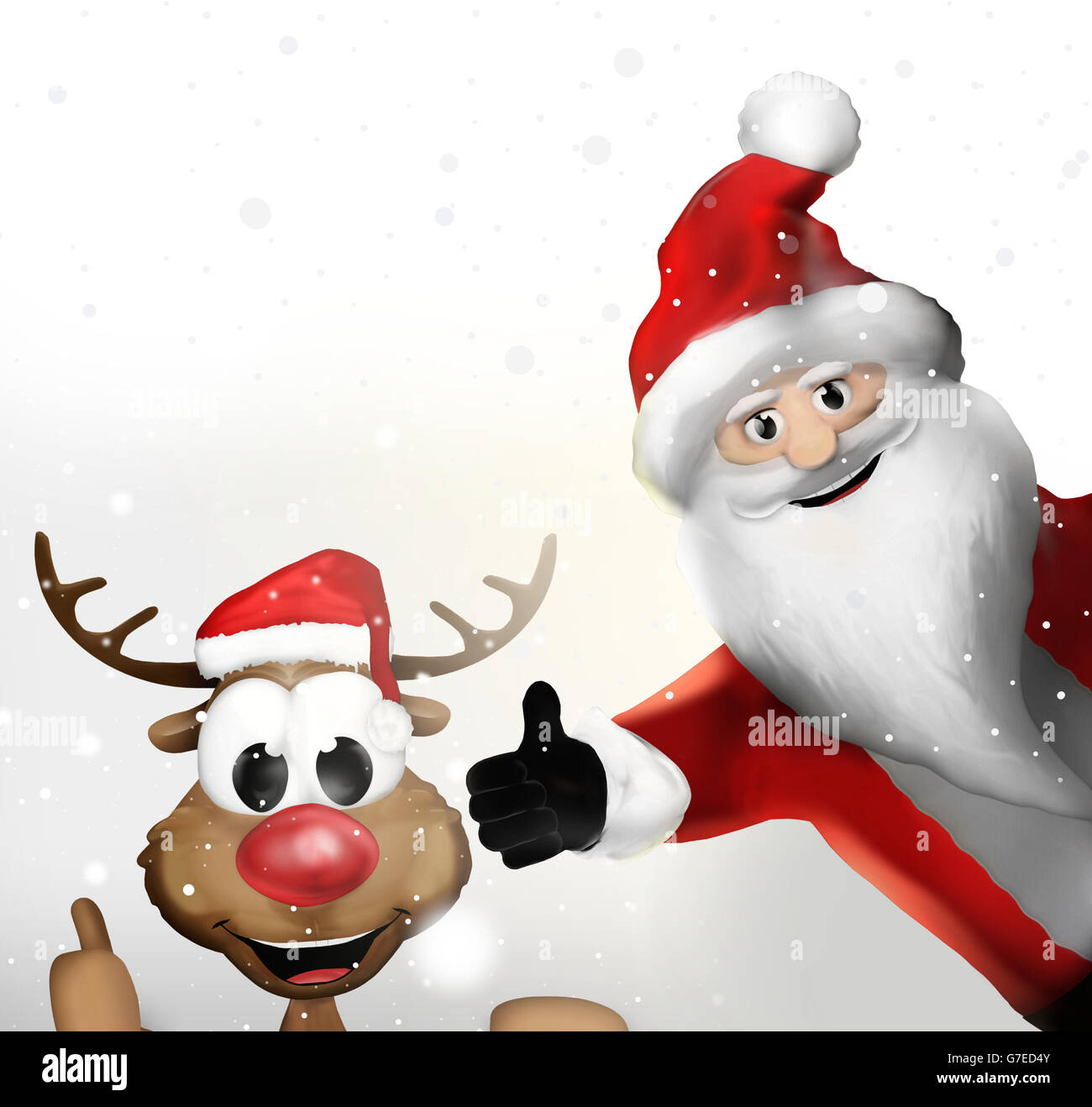 christmas santa claus and a reindeer thumbs up Stock Photo