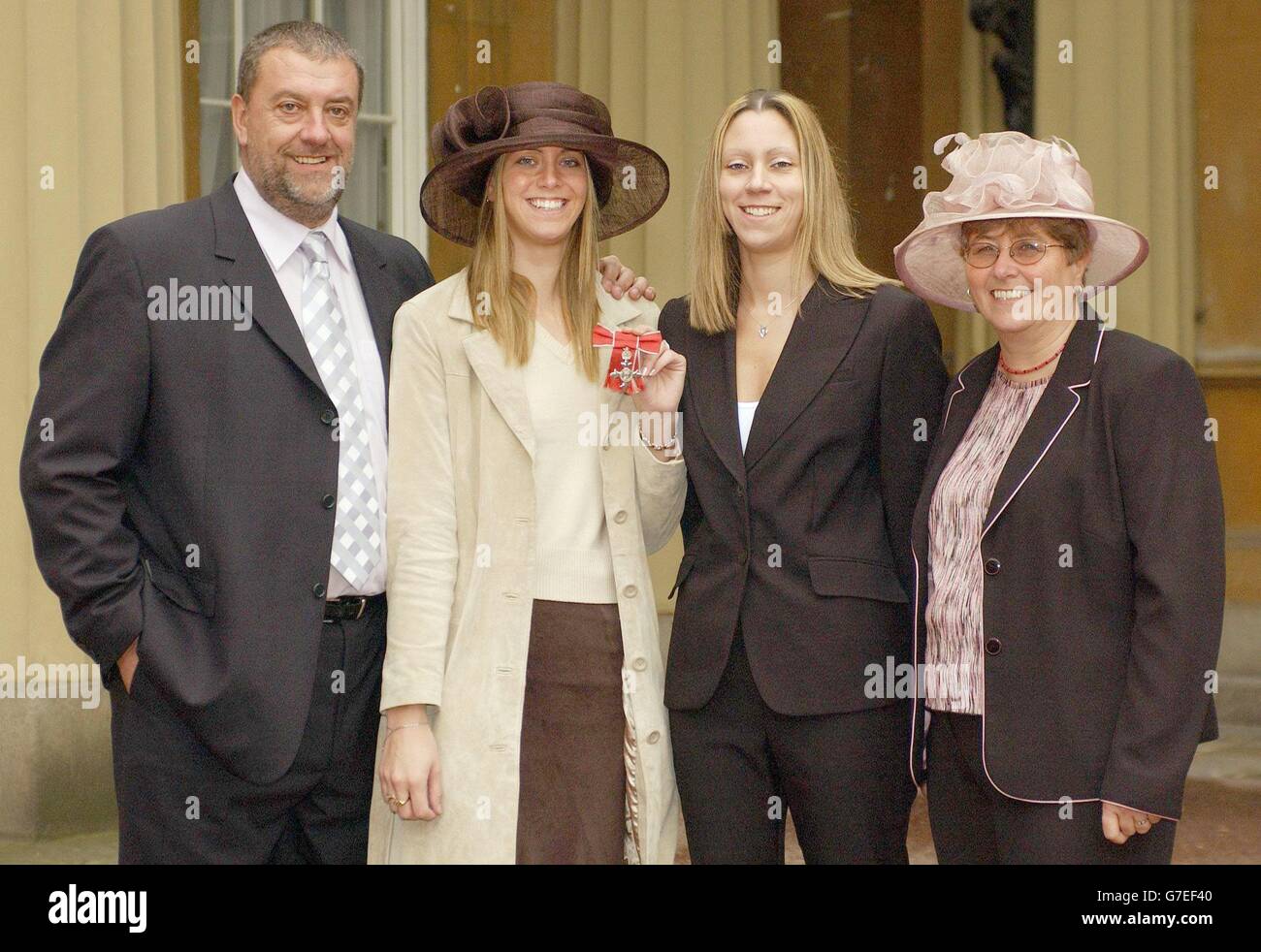 World Champion swimmer Katy Sexton, after collecting an MBE for services to swimming from Queen Elizabeth II at Buckingham Palace, London. She was accompanied by her father Ken, sister Kelly and mother Faye. Stock Photo