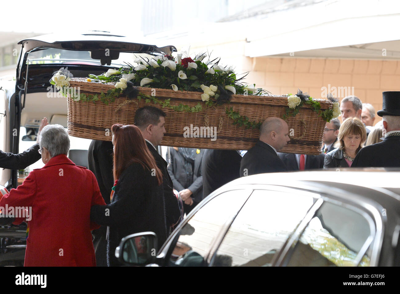 The coffin of Paul Cottingham arriving at City of London Crematorium in north east London, for his funeral. Stock Photo