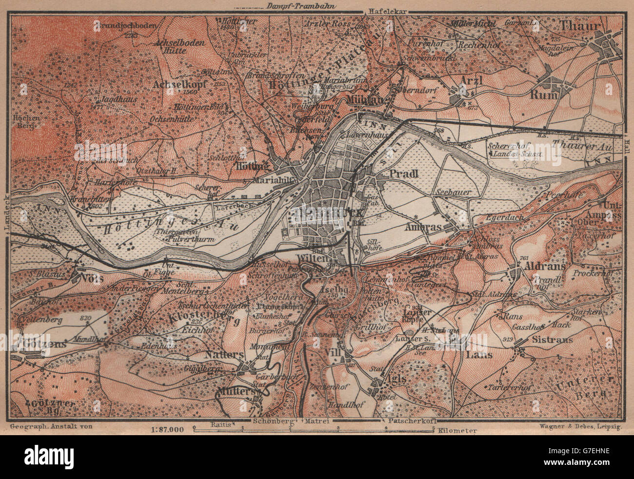 INNSBRUCK ENVIRONS Umgebung. Thaur Gotzens Igls. Austria Österreich, 1905 map Stock Photo