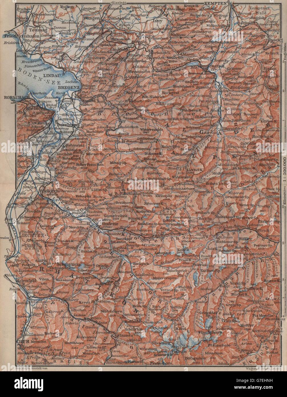 VORARLBERG & BREGENZER WALD. Bludenz St Anton Zürs Lech See Ischgl, 1905 map Stock Photo