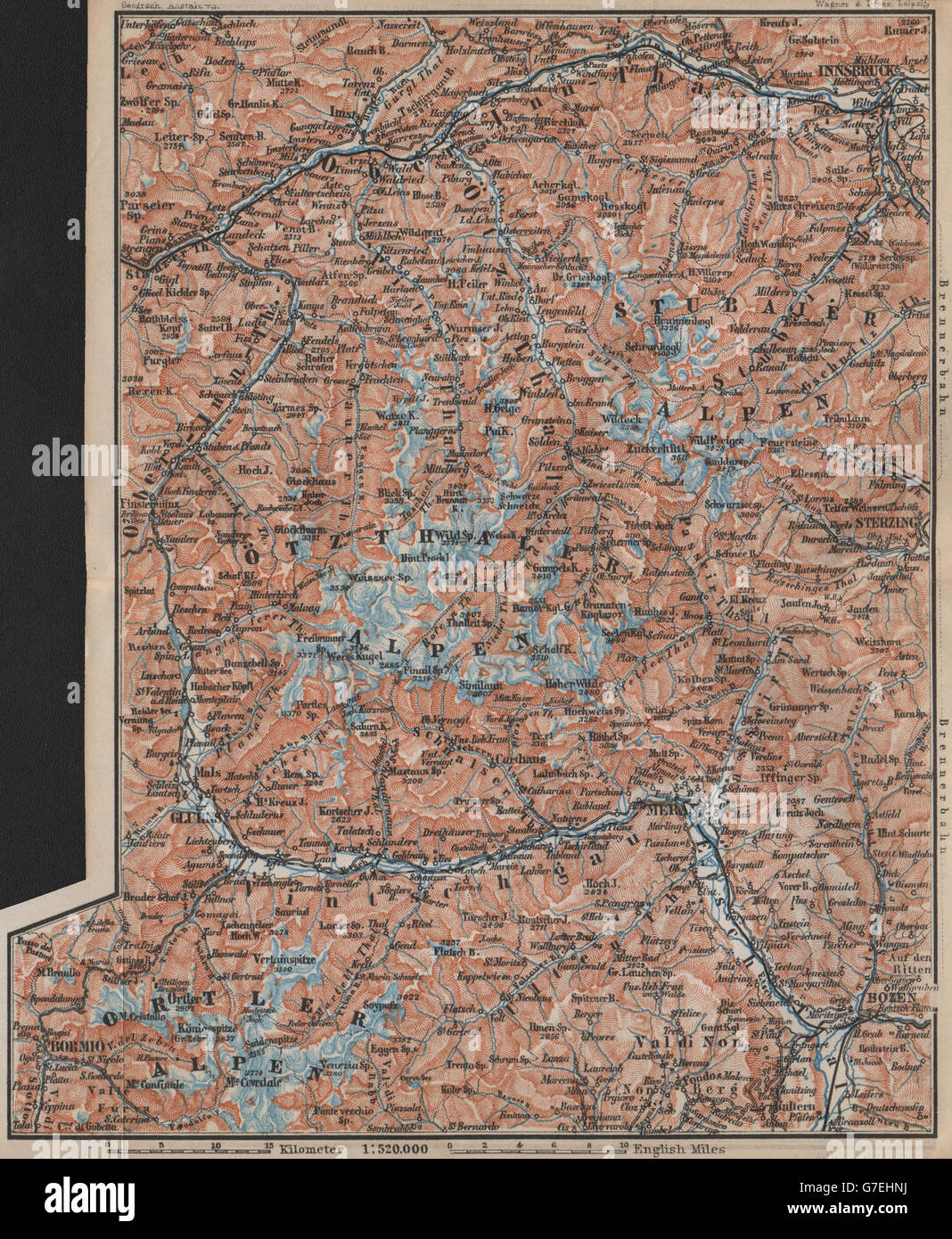 TYROL/ UPPER INNTHAL ÖTZTHALER ORTLER STUBAIER ALPEN topo-map. Austria, 1905 Stock Photo