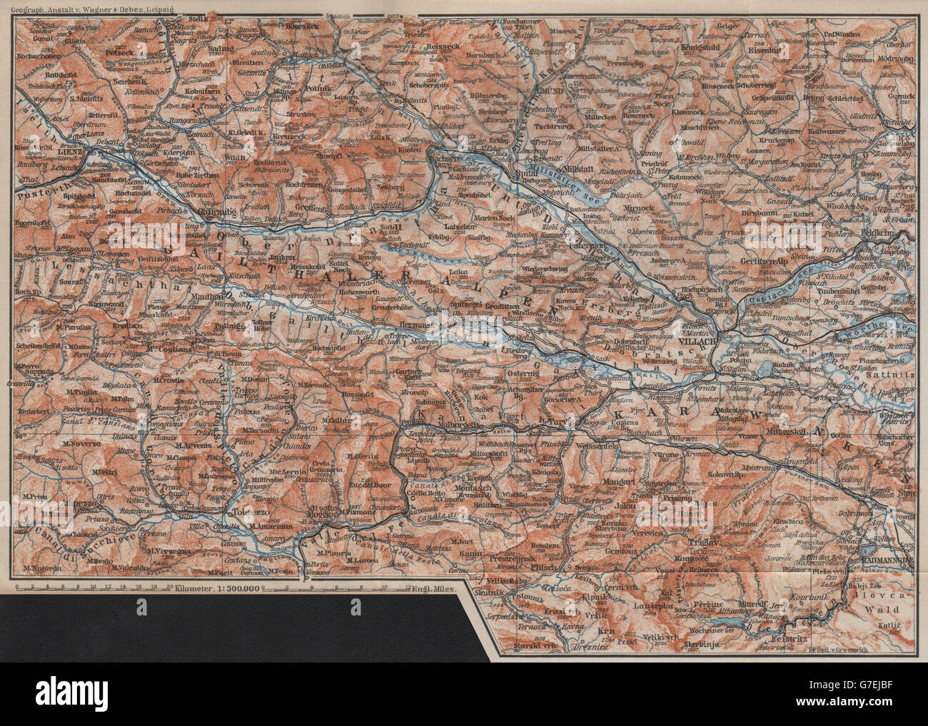 CARINTHIAN ALPS Lienz Villach Triglav Lake Bled Austria Italy Slovenia, 1905 map Stock Photo