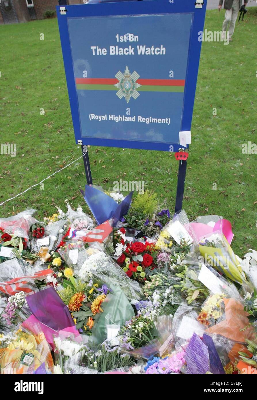 Floral tributes outside St. Giles garrison church Stock Photo