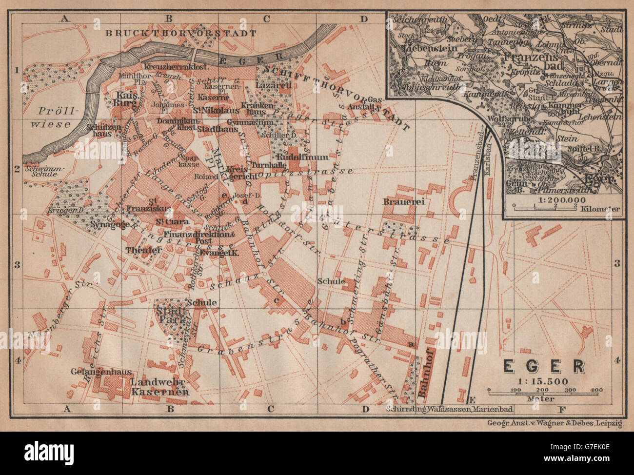 EGER antique town city plan. Erlau Jagier Jager. Hungary terkep, 1905 old map Stock Photo