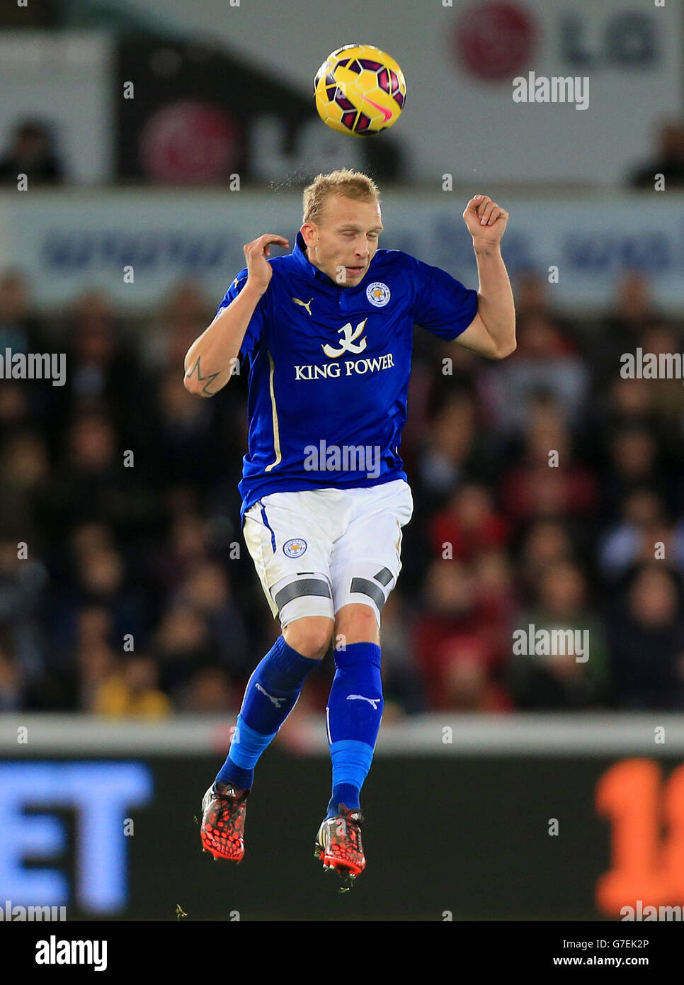 Leicester City's Ritchie De Laet in action during the Barclays Premier League match at The Liberty Stadium, Swansea. PRESS ASSOCIATION Photo. Picture date: Saturday October 25, 2014. See PA story SOCCER Swansea. Photo credit should read Nick Potts/PA Wire. Maximum 45 images during a match. No video emulation or promotion as 'live'. No use in games, competitions, merchandise, betting or single club/player services. No use with unofficial audio, video, data, fixtures or club/league logos. Stock Photo