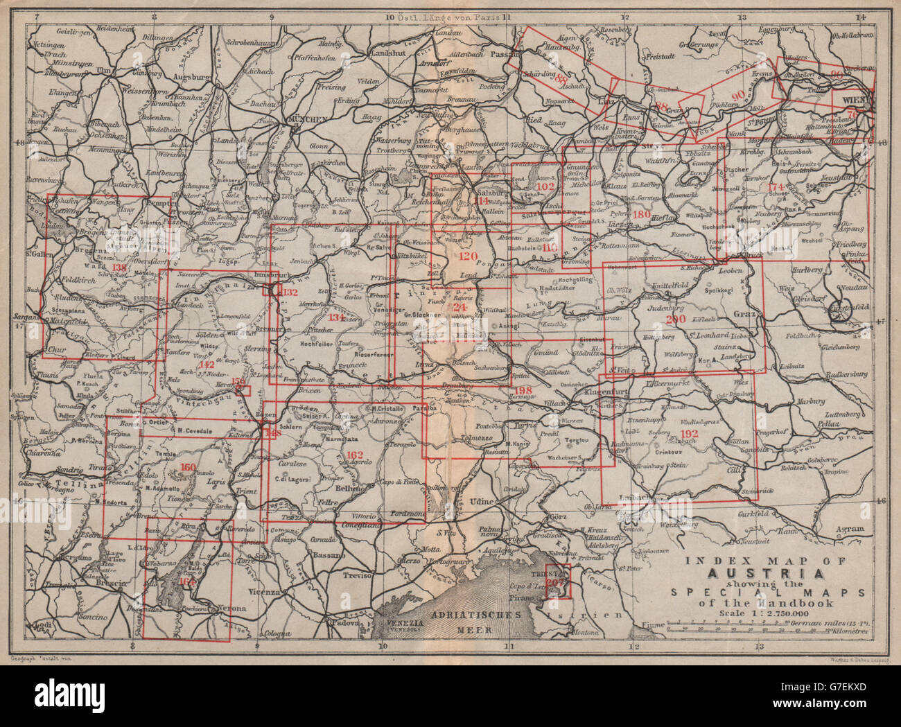 AUSTRIA. Austrian Empire. Index map karte. BAEDEKER, 1905 Stock Photo
