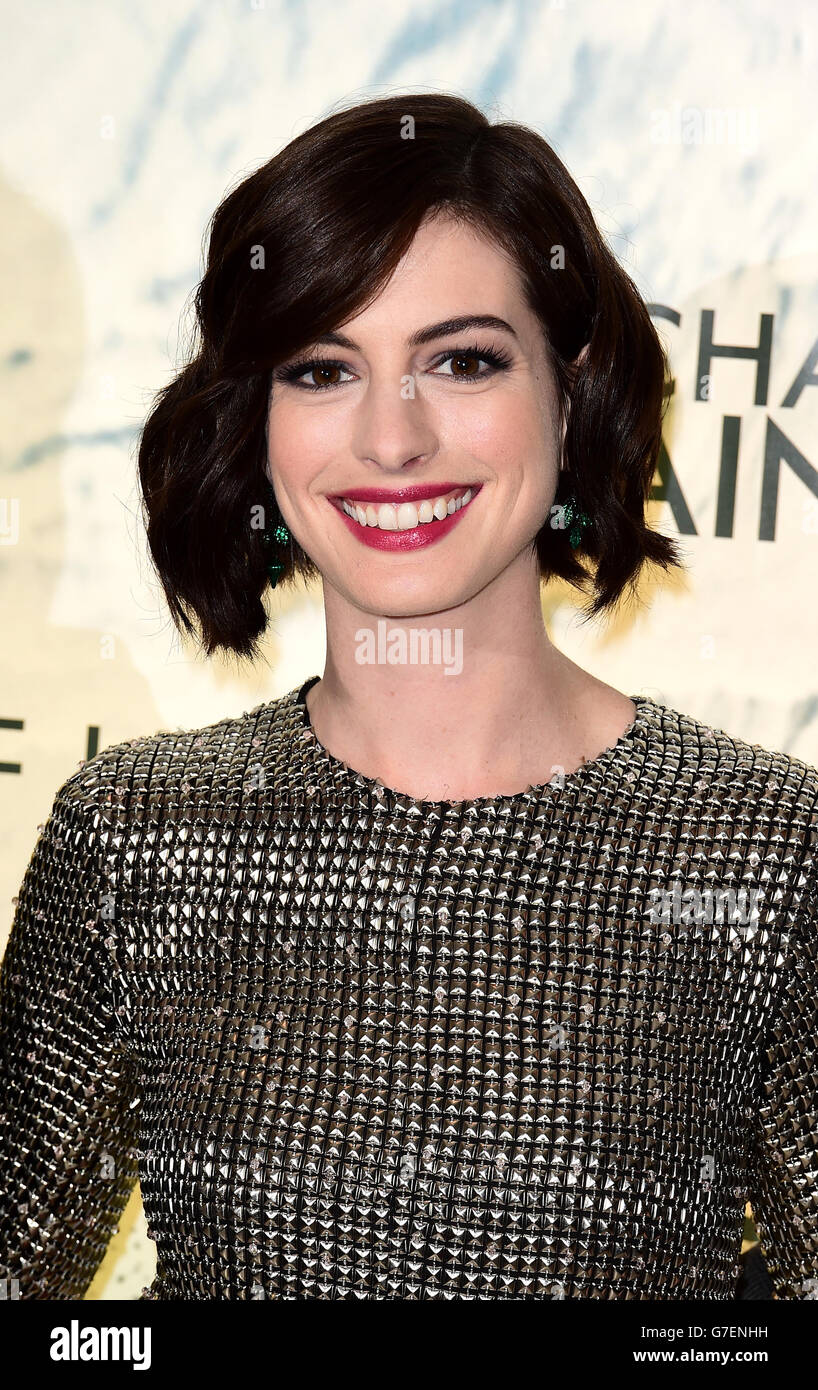 Anne Hathaway arriving at Odeon Leicester Square in central London for the European premiere of the film, Interstellar. Stock Photo