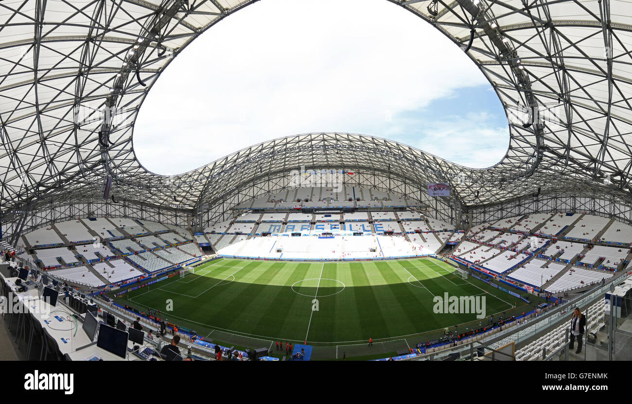 MARSEILLE, FRANCE - JUNE 21, 2016: Panoramic view of Stade Velodrome stadium before the UEFA EURO 2016 game Ukraine v Poland Stock Photo