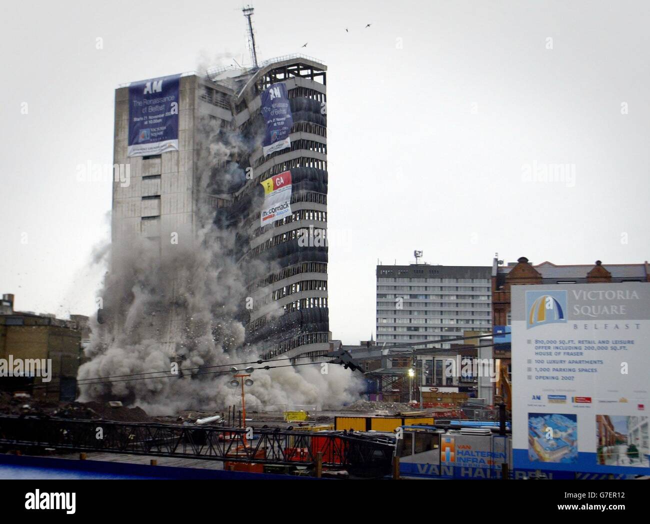 Churchill House demolition controlled explosion Stock Photo 107890190