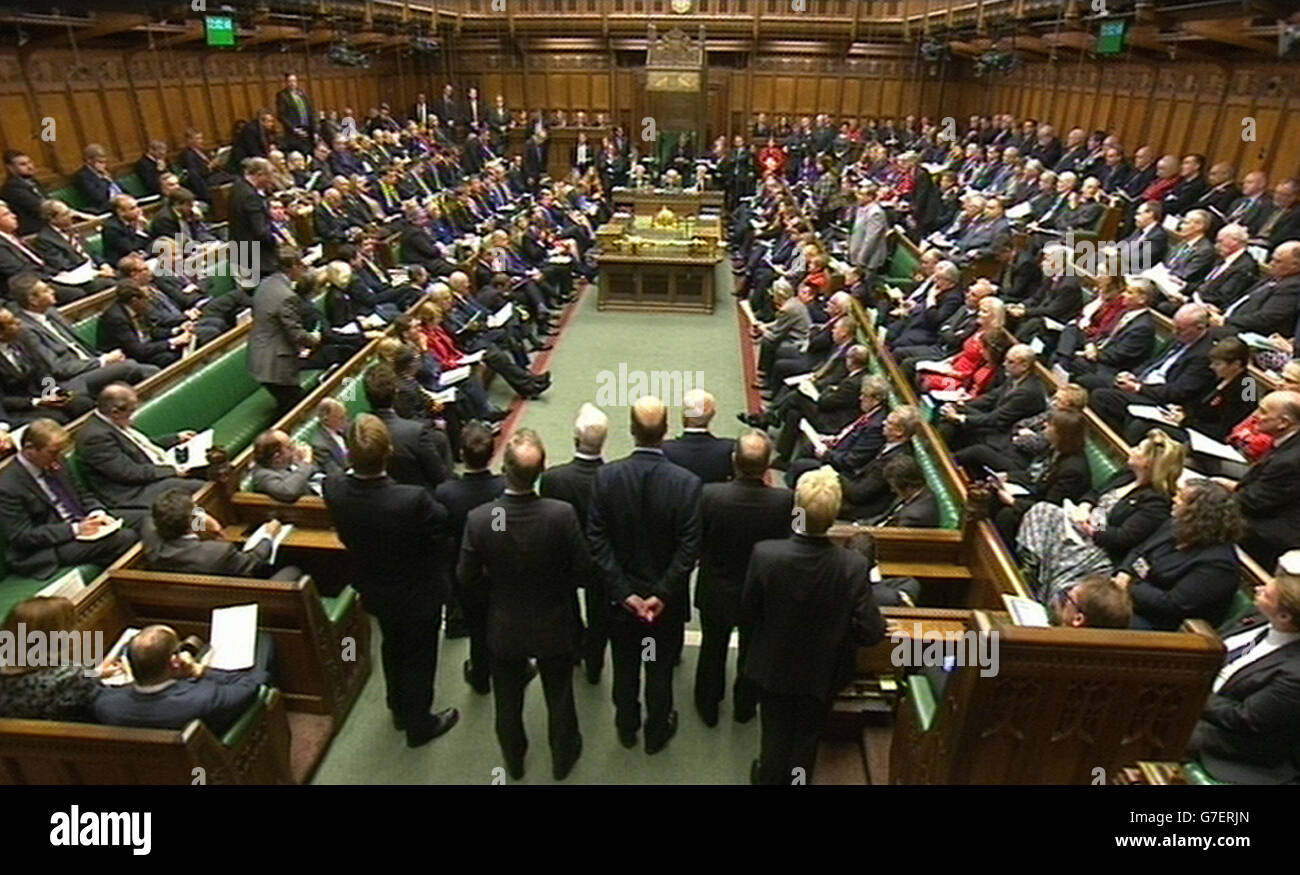 The debating chamber during Prime Minister's Questions in the House of Commons, London. Stock Photo