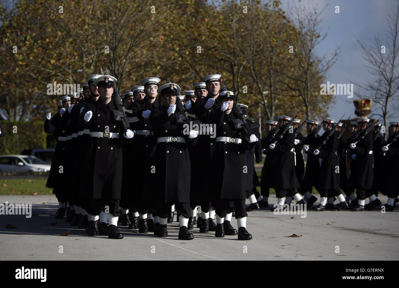 Naval Toasts Sailors and officers from the Royal Navy rehearse at Whale Island in ...