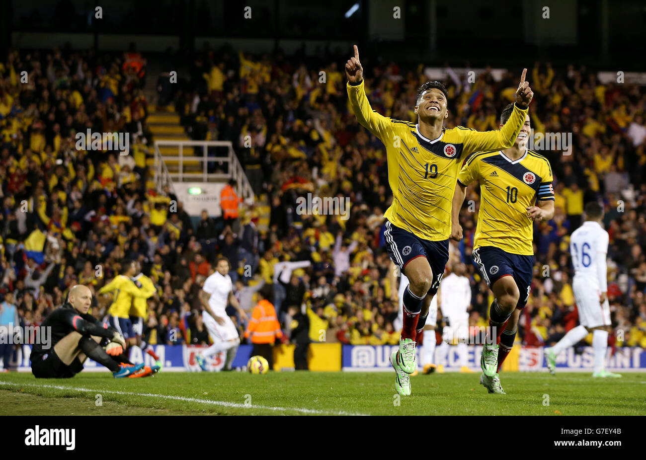 Colombia's Teofilo Gutierrez celebrates after scoring their second goal Stock Photo