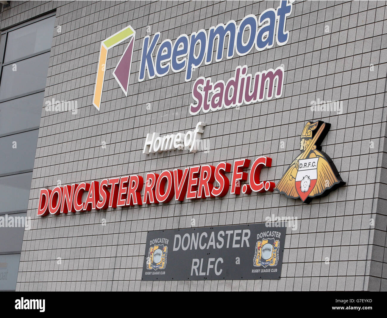 Signage outside Keepmoat Stadium, home of Doncaster Rovers, before the Sky Bet League One match at the Keepmoat Stadium, Doncaster. PRESS ASSOCIATION Photo. Picture date: Saturday November 15, 2014. See PA story SOCCER Doncaster. Photo credit should read Richard Sellers/PA Wire. Maximum 45 images during a match. No video emulation or promotion as 'live'. No use in games, competitions, merchandise, betting or single club/player services. No use with unofficial audio, video, data, fixtures or club/league logos. Stock Photo