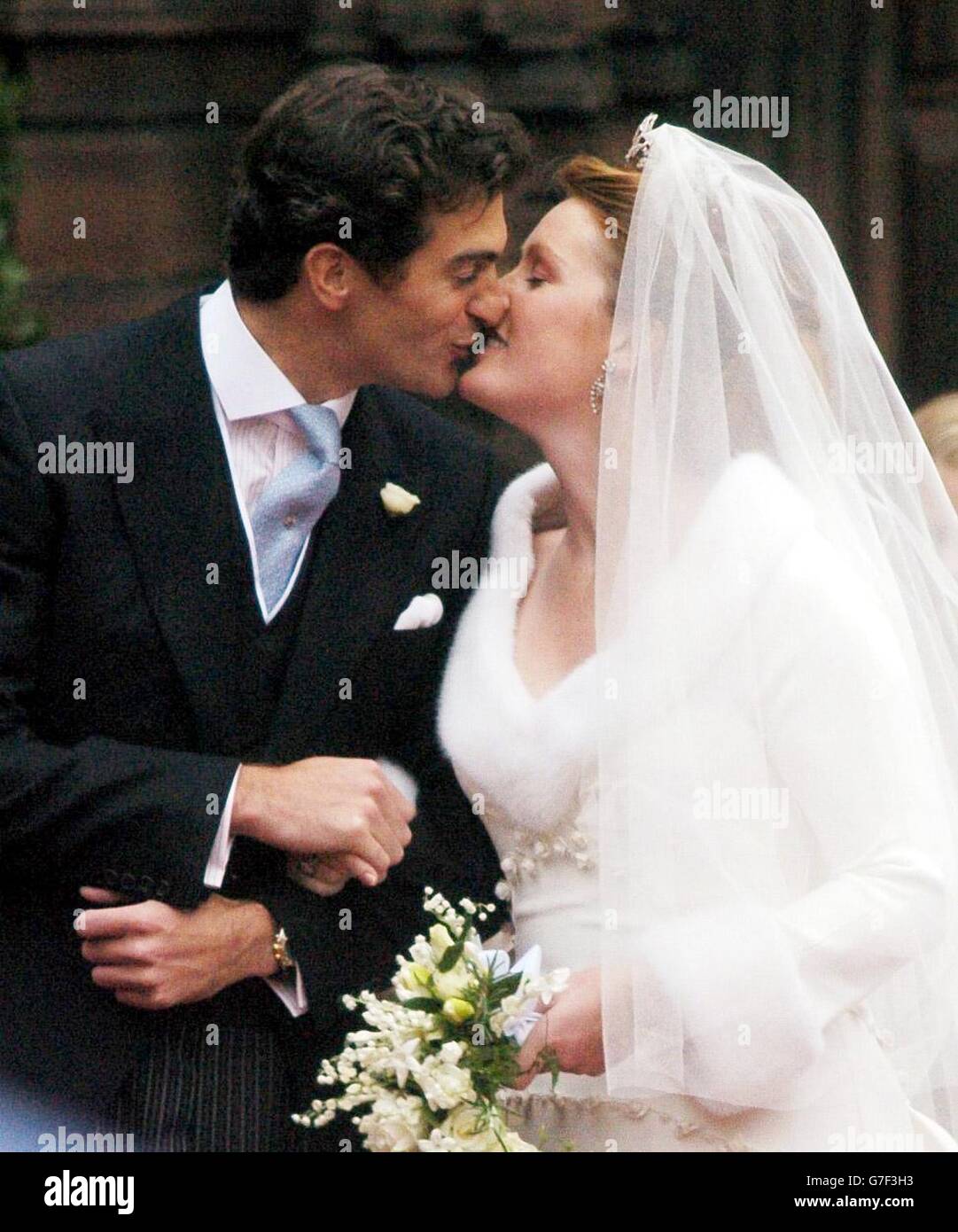 Lady Tamara Grosvenor and Edward van Cutsem after their wedding at Chester Cathedral. The wedding brings together two of Britain's wealthiest families. Lady Tamara, 24, is the eldest daughter of the Duke of Westminster, Britain's richest man, whose land holdings, including swathes of Mayfair and Belgravia, give him a personal fortune estimated at 4 billion. Stock Photo