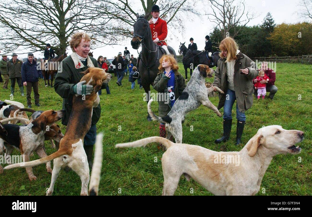 Supporters join the Bicester with Whaddon Chase before it hunts around Stratton Audley, Oxfordshire, on the first official day of the hunting season. Stock Photo