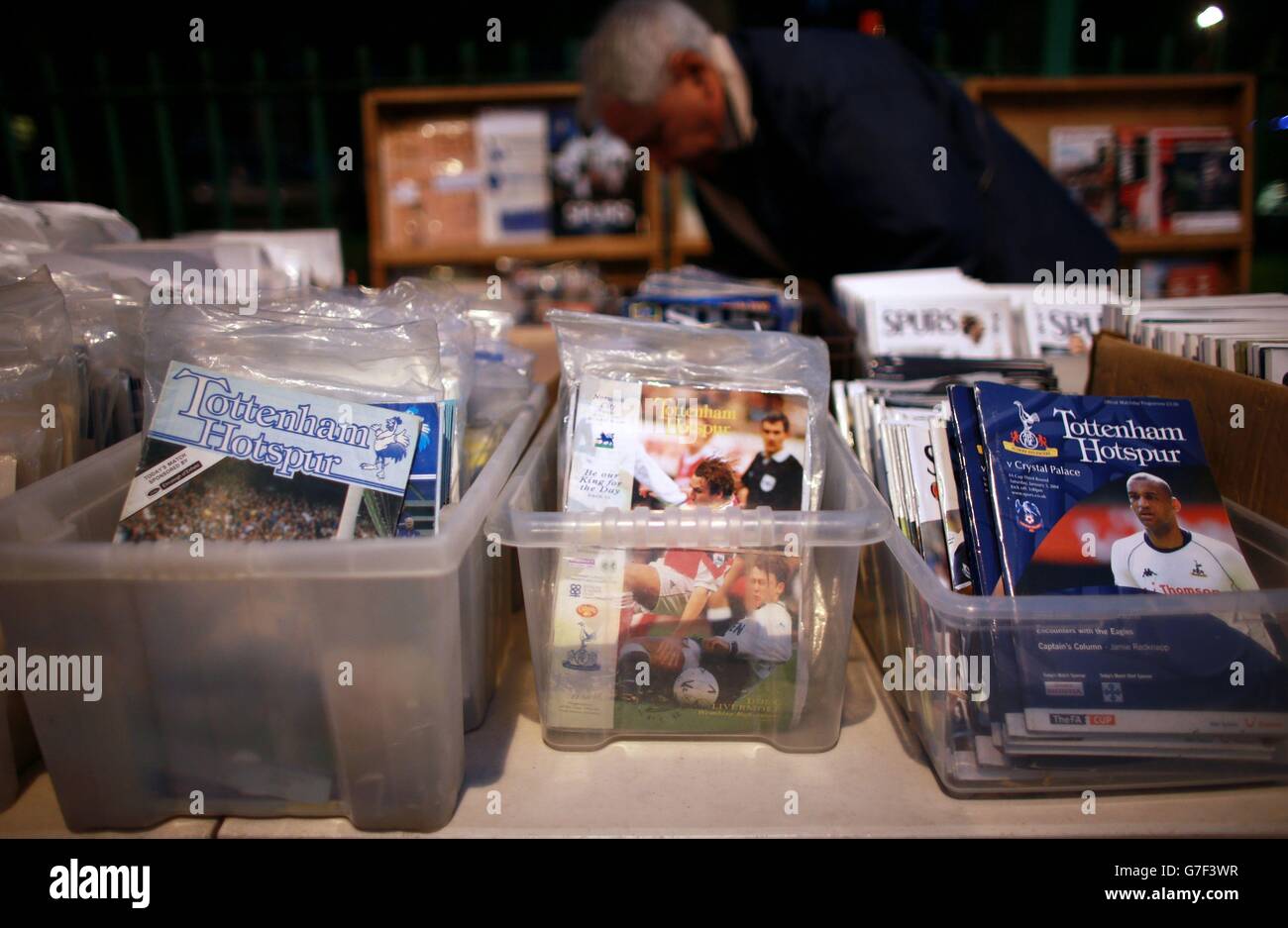 Soccer - UEFA Europa League - Group C - Tottenham Hotspur v Asteras Tripolis - White Hart Lane. Old programmes on sale outside White Hart Lane before the UEFA Europa League, Group C match at White Hart Lane, London. Stock Photo