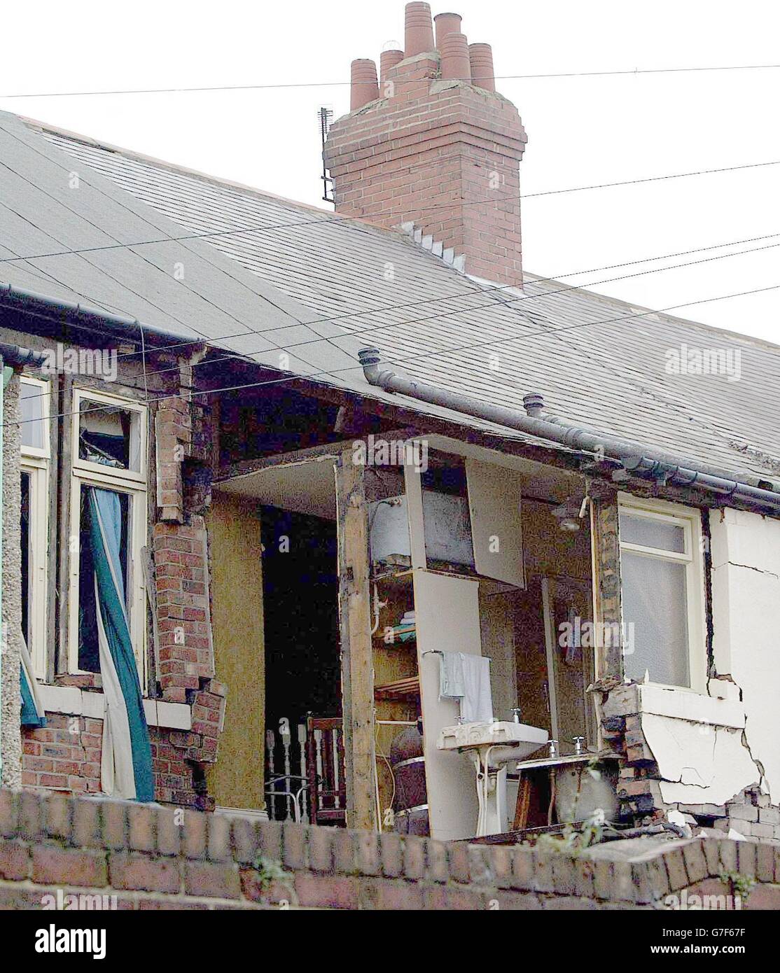 A 93-year-old woman was burned in a gas explosion which destroyed her home, a fire brigade spokeswoman said today. The pensioner suffered head injuries and burns to her face, legs and arms in the huge blast at her home in Sackville Road, Heaton, Newcastle. Stock Photo