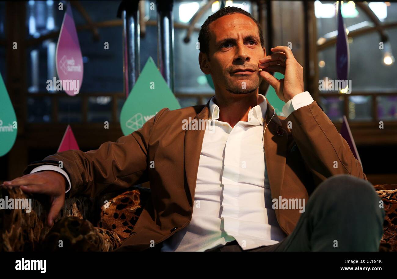 English Premier League footballer Rio Ferdinand on the sports stage during day two of the Web Summit 2014 at the RDS in Dublin. Stock Photo