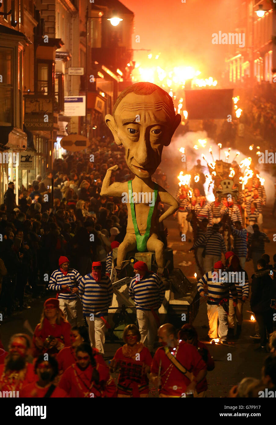An effigy of Russian President Vladimir Putin is paraded through the ...