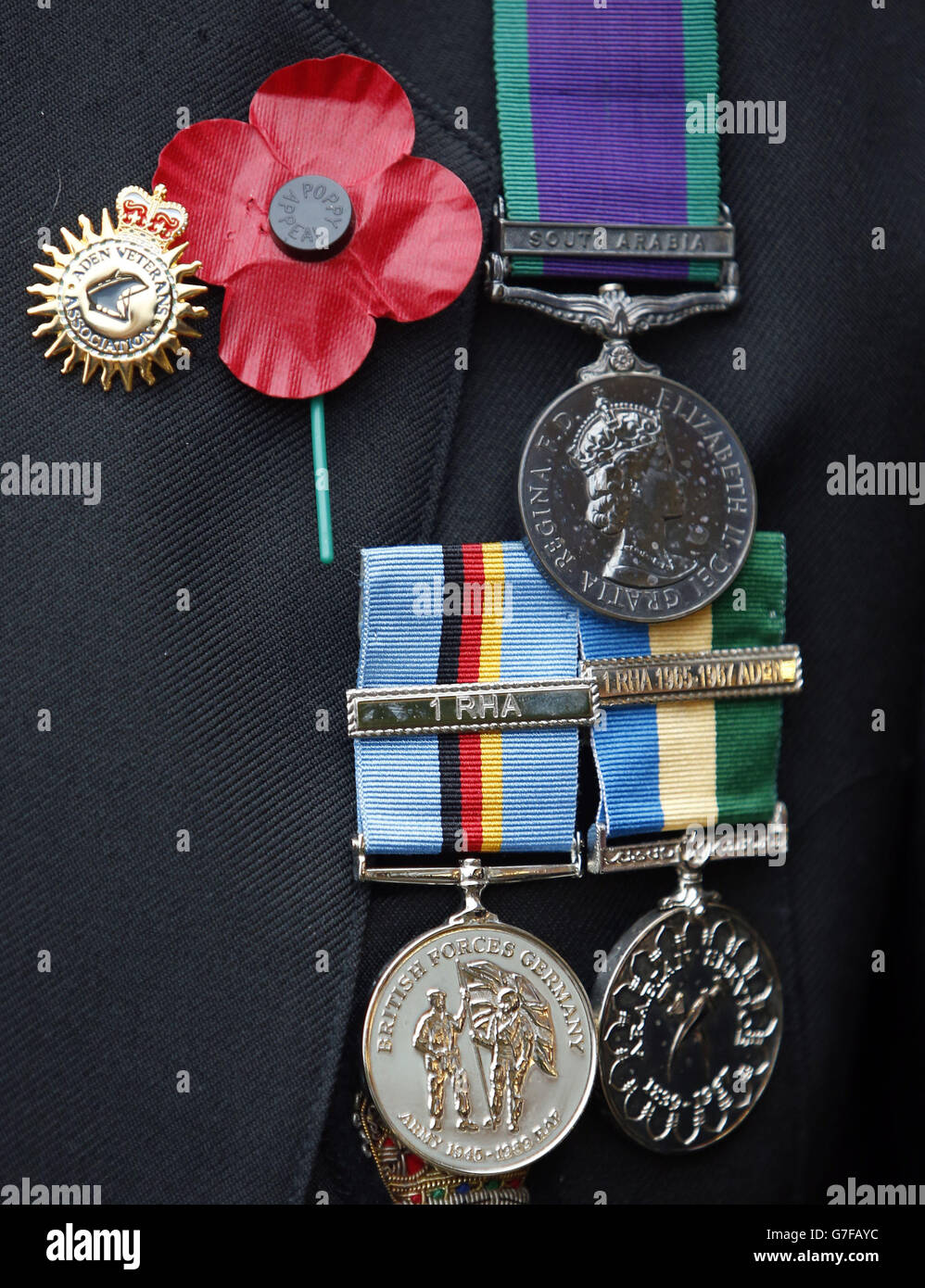 A veteran's medals during a Service of Remembrance on Armistice Day at Erskine Home in Bishopton, Scotland. Stock Photo