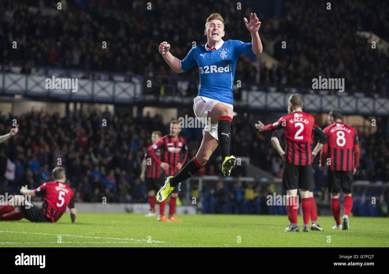 Rangers Lewis MacLeod celebrates his goal during the Scottish League Cup Quarter Final match at Ibrox Stadium, Glasgow. Stock Photo
