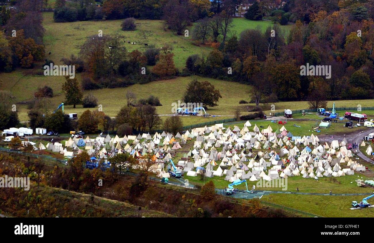 The new Harry Potter Film set at Leavesden Studios Near Watford, as filming is underway for the fourth film in the series about the boy wizard played by Daniel Radcliffe. It is believed the tents pictured will feature as a village in the story. Harry Potter and the Goblet of Fire will feature the latest adventures of Harry and his friends Hermione and Ron. Stock Photo