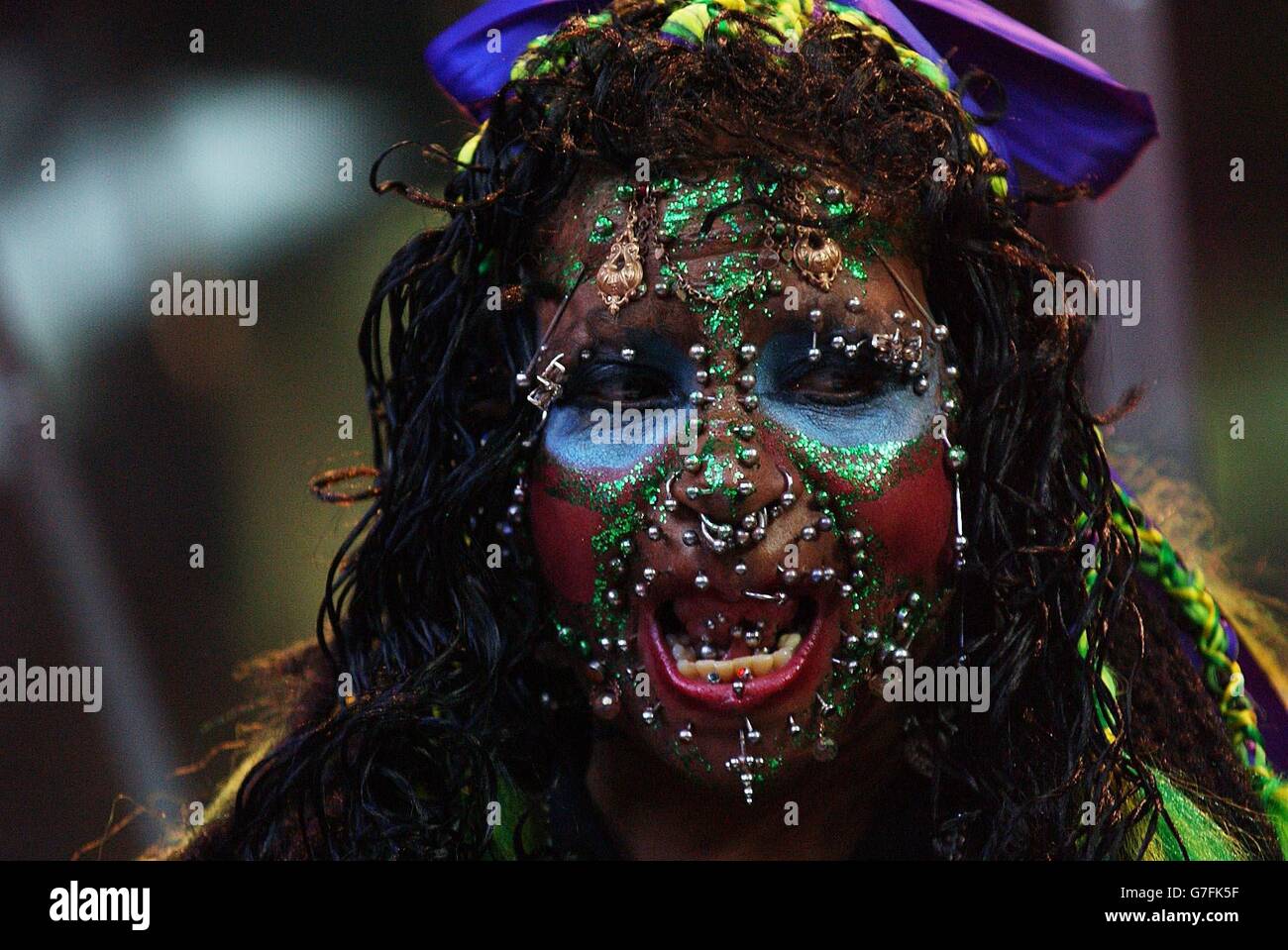 Elaine Davidson - the world's most pierced woman - during her guest appearance on MTV's TRL - Total Request Live - show at their new studios in Leicester Square, central London. Stock Photo