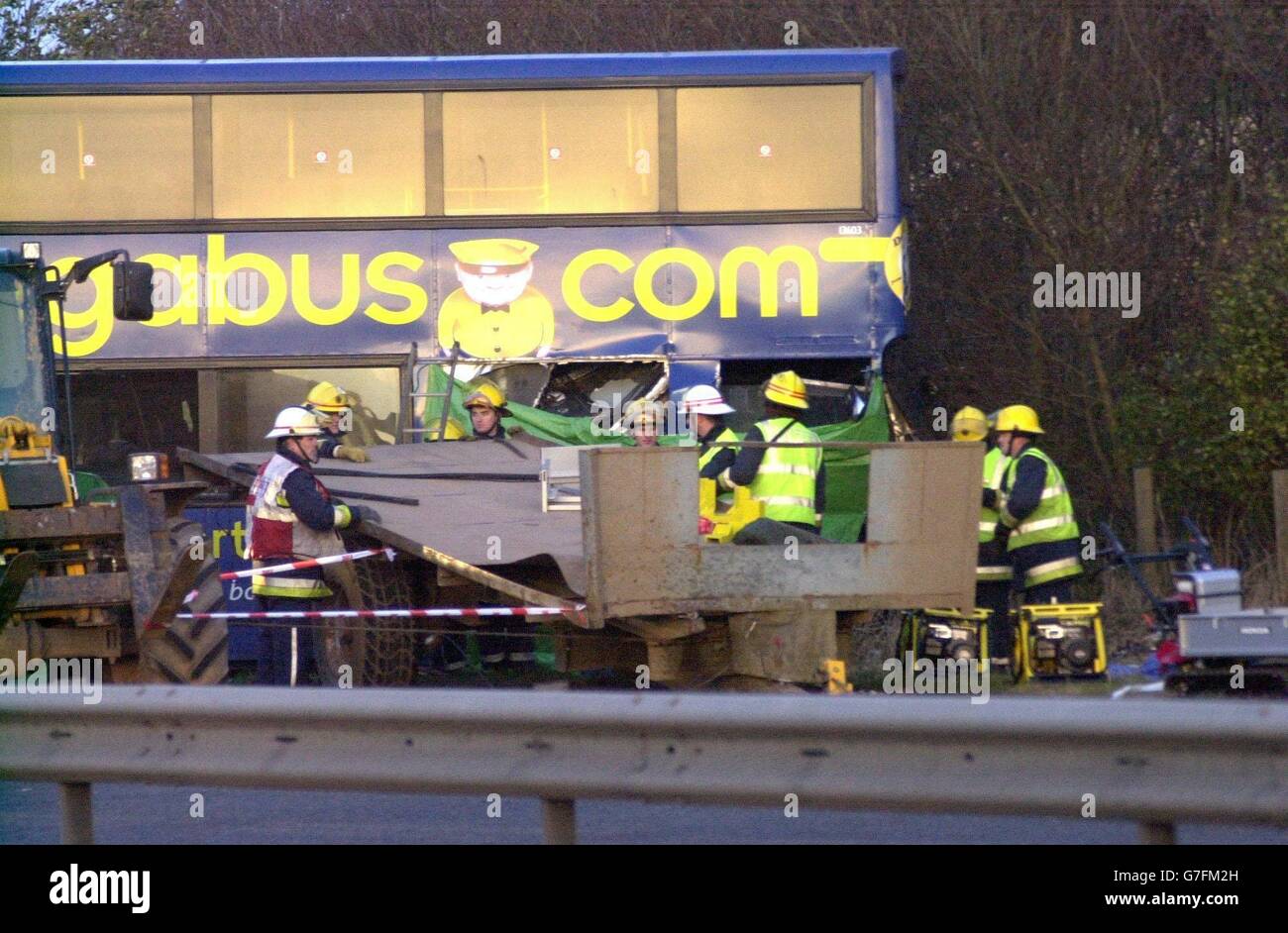 The scene following the fatal bus crash on the Forfar to Dundee road at ...