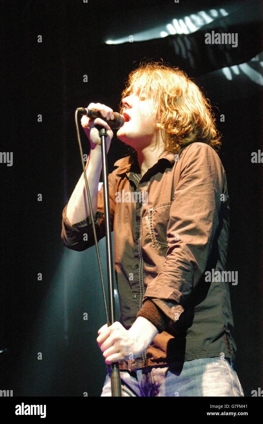 Keane lead singer Tom Chaplin performing on stage at the Corn Exchange