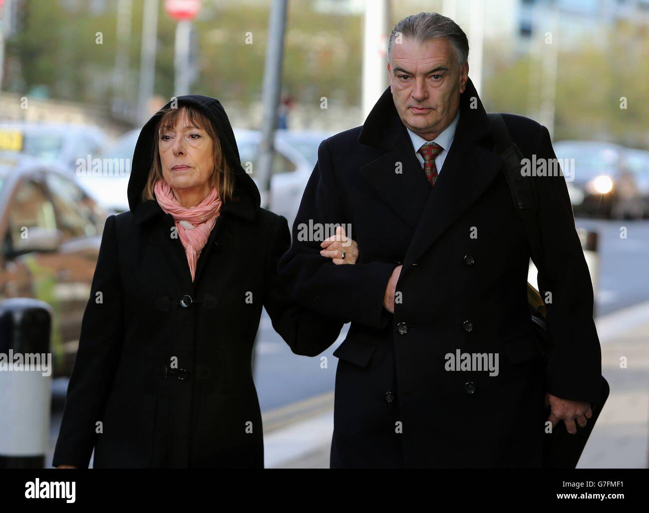 Ian Bailey and Jules Thomas arrive at the Four Courts in Dublin where a jury is expected to be sworn in to hear a lawsuit taken by Bailey against the State for the Garda's handling of the investigation into the murder of French film-maker Sophie Toscan du Plantier. Stock Photo