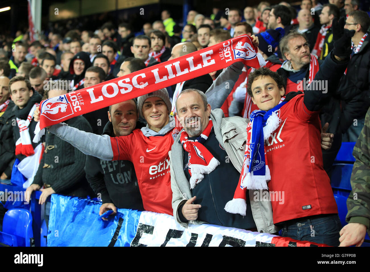 Soccer - UEFA Europa League - Group H - Everton v Lille - Goodison Park. Lille fans show support for their team in the stands Stock Photo