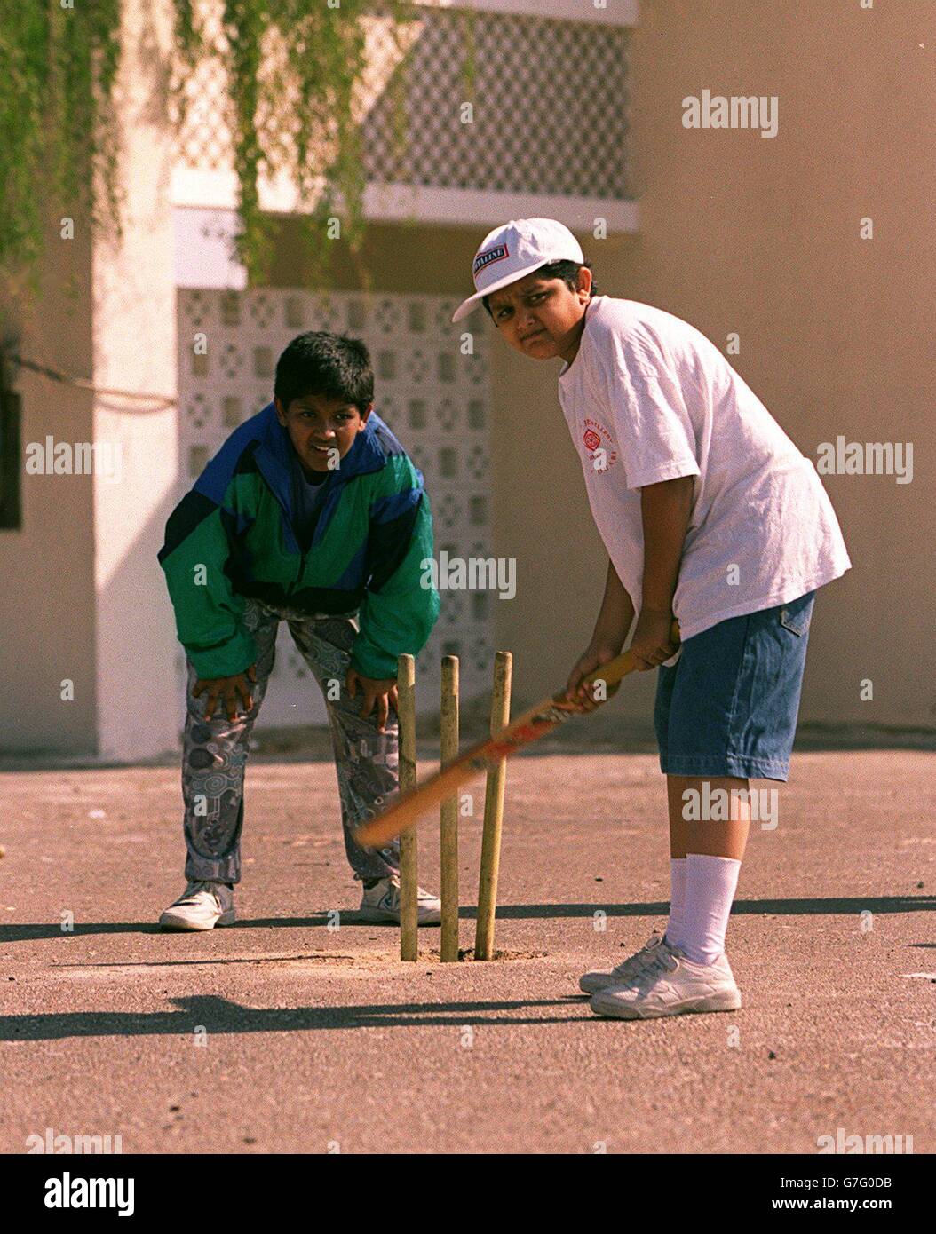 Children playing Sports in Dubai, United Arab Emirates. Boys play