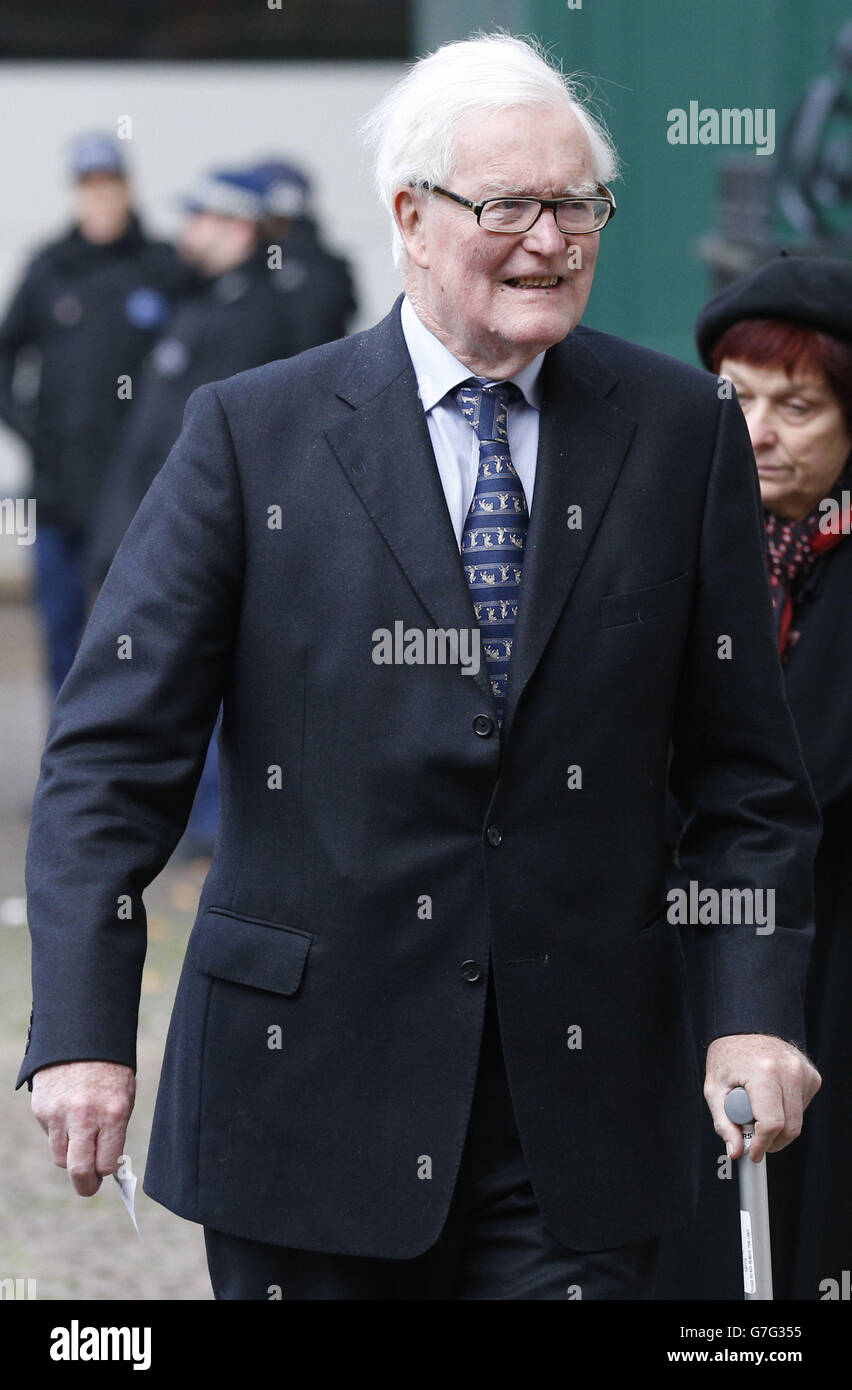 Lord Douglas Hurd attends a Service of Thanksgiving for the Life and Work of Lady Soames at Westminster Abbey, London. Stock Photo