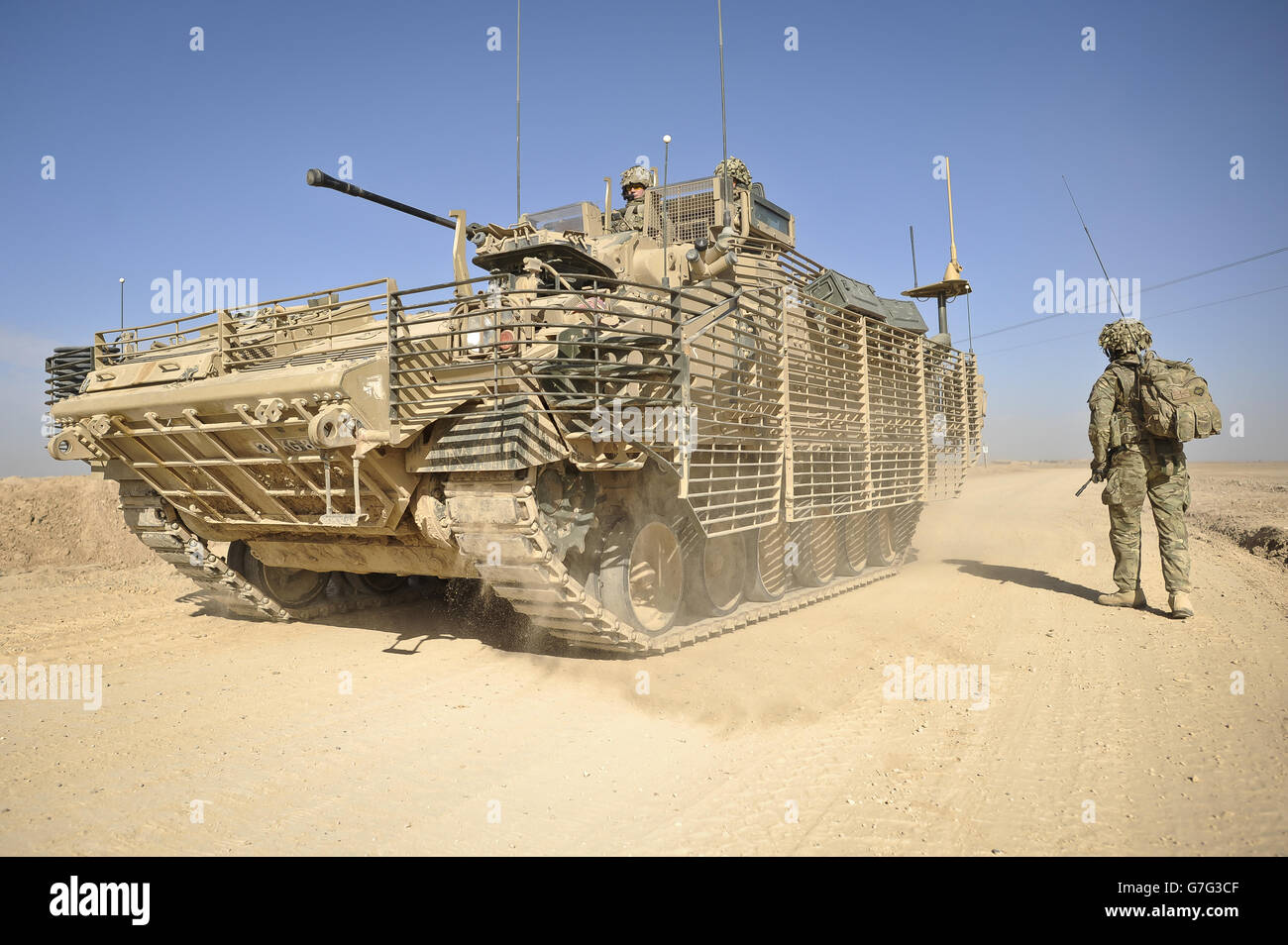 A Warrior tracked armoured vehicle on patrol in Helmand Province, Afghanistan. PRESS ASSOCIATION Photo. Picture date: Friday December, 20, 2013. Photo credit should read: Ben Birchall Stock Photo