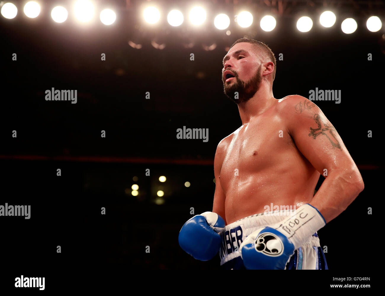 Tony Bellew in action against in their WBO & WBA Intercontinental Cruiserweight Title fight at the Liverpool Echo Arena, Liverpool. PRESS ASSOCIATION Photo. Picture date: Saturday November 22, 2014. See PA Story BOXING Liverpool. Photo credit should read: Peter Byrne/PA Wire. during the WBO & WBA Intercontinental Cruiserweight Title fight at the Liverpool Echo Arena, Liverpool. PRESS ASSOCIATION Photo. Picture date: Saturday November 22, 2014. See PA Story BOXING Liverpool. Photo credit should read: Peter Byrne/PA Wire. Stock Photo