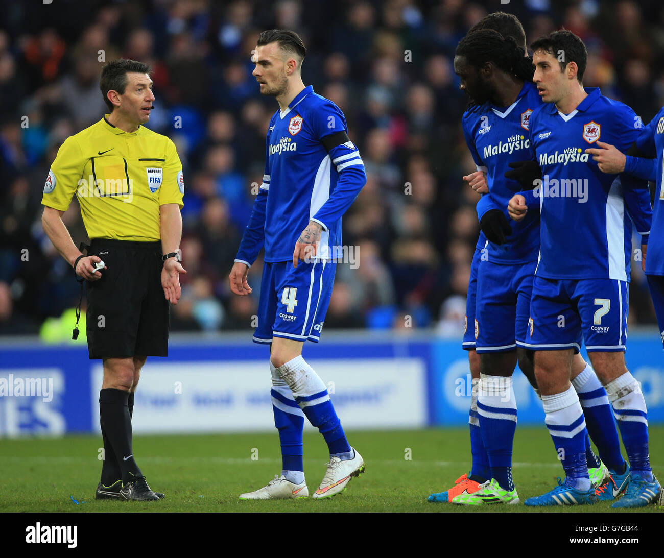 Soccer - FA Cup - Fourth Round - Cardiff City v Reading - Cardiff City Stadium. Referee Lee Probert during his 1st game after long term injury Stock Photo