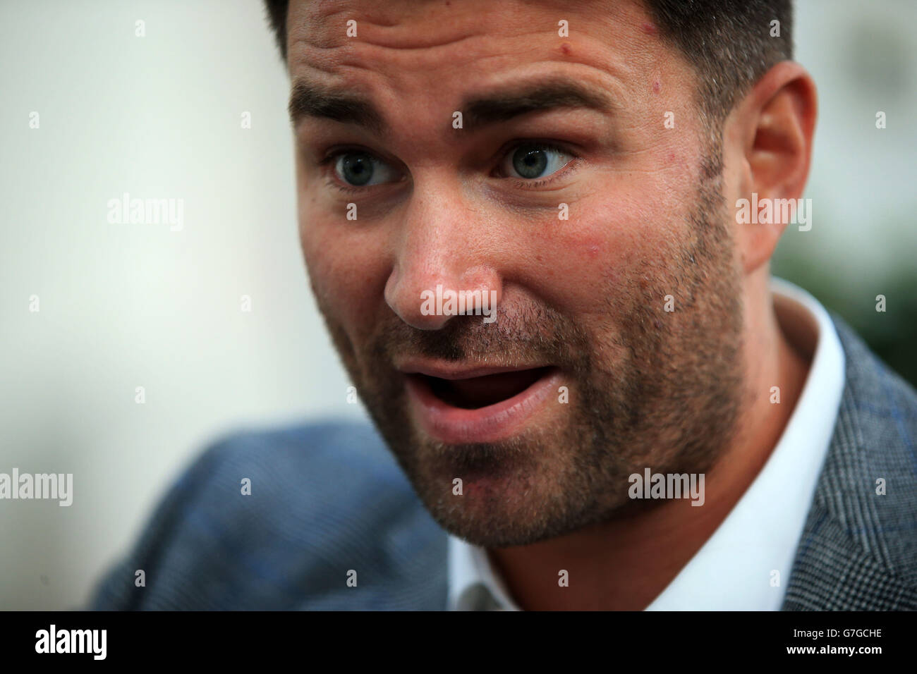 Promoter Eddie Hearn (left) during a press conference announcing the signing of Boxer Frankie Gavin at the Old Library, Birmingham. Stock Photo