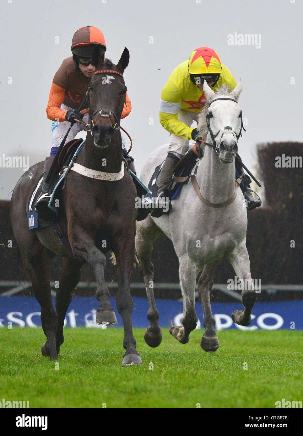 Al Ferof (right), ridden by Ruby Walsh, goes on to win the Amlin 1965 Chase ahead of Rajdhani Express (centre), ridden by Sam Waley-Cohen, at Ascot Racecourse, Berkshire. Picture date: Saturday November 22, 2014. Stock Photo