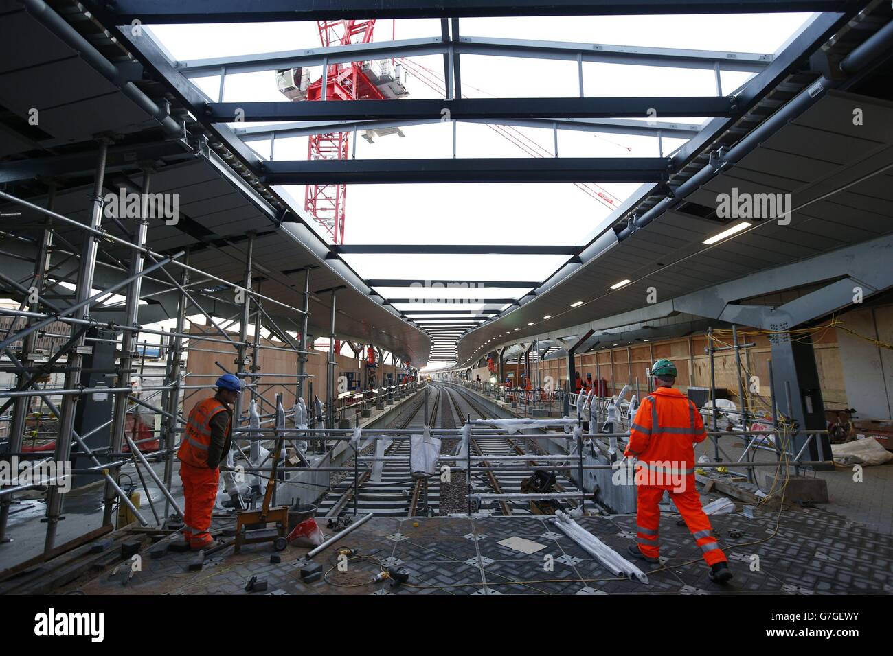 Construction work on what will eventually be the new platforms ten (left) and eleven (right) at London Bridge railway station, Southwark, London as the capital's oldest station undergoes rebuilding as part of the &pound;6.5bn Thameslink Programme. Stock Photo
