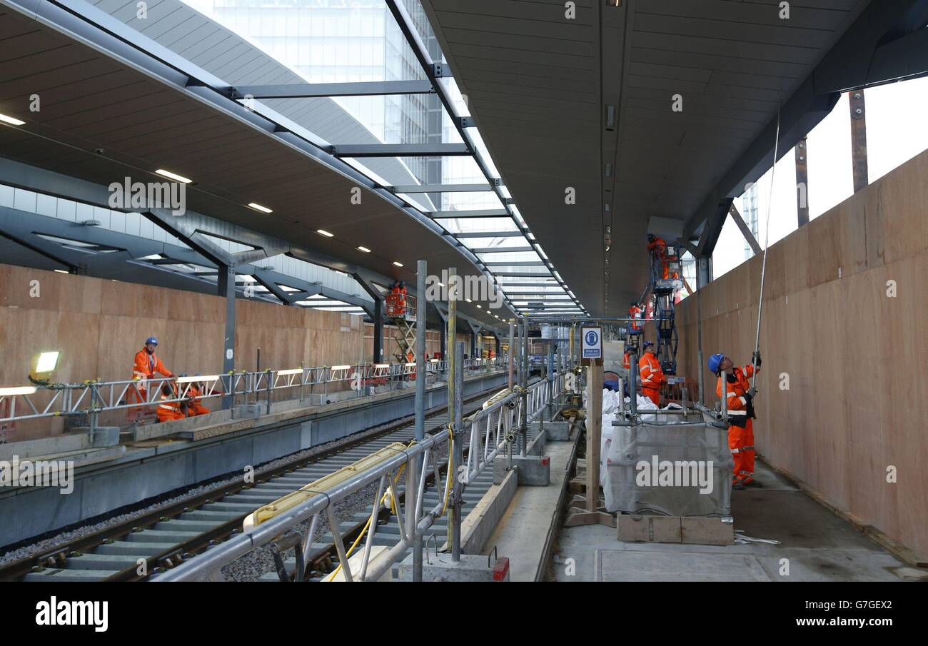 Construction work on what will eventually be the new platforms ten (right) and eleven (left) at London Bridge railway station, Southwark, London as the capital's oldest station undergoes rebuilding as part of the &pound;6.5bn Thameslink Programme. Stock Photo