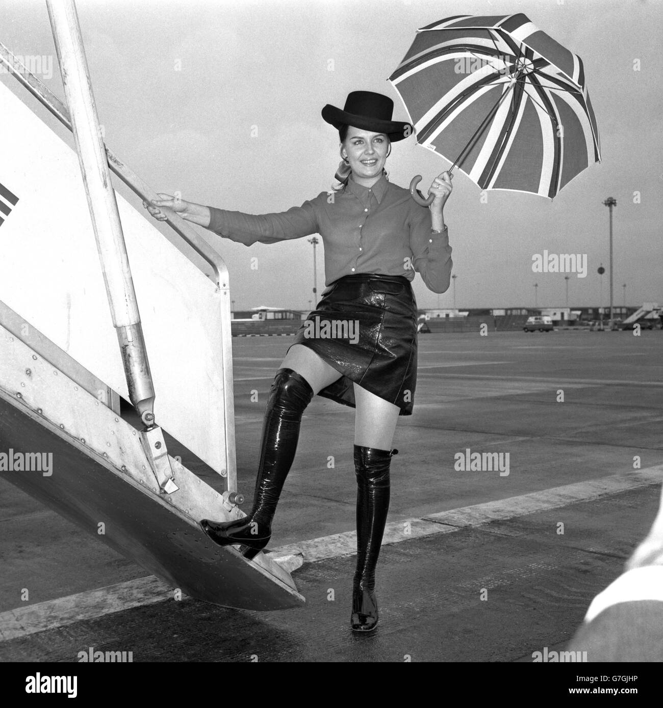 Miss France, 18-year-old dental assistant Suzanne Angly, at Heathrow Airport. She was in London to compete in the finals of the Miss World competition. Stock Photo
