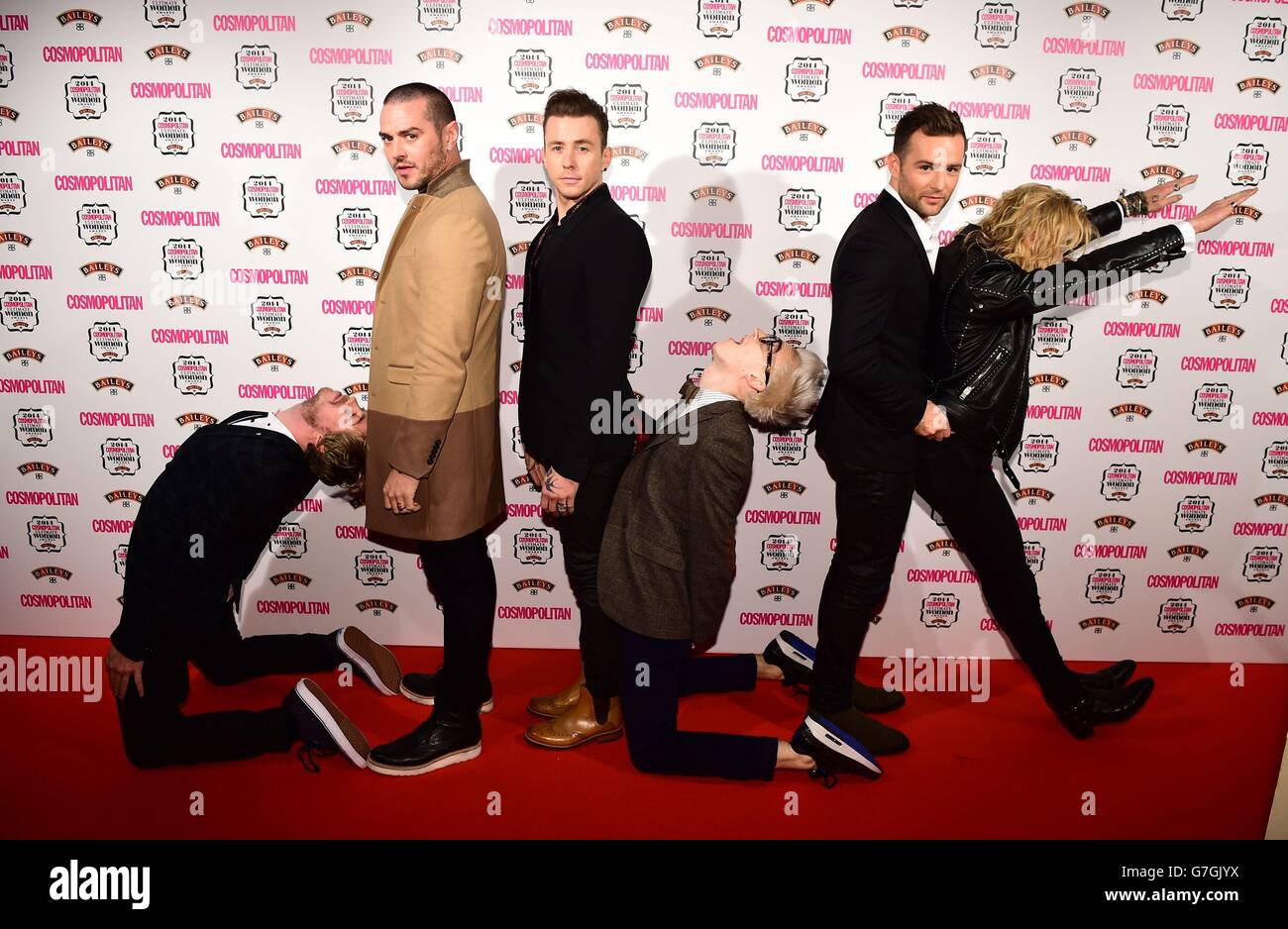 (left to right) James Bourne, Matt Willis, Danny Jones, Tom Fletcher, Harry Judd and Dougie Poynter of McBusted, attend the Cosmopolitan Ultimate Women of the Year Awards at One Mayfair in London. Stock Photo