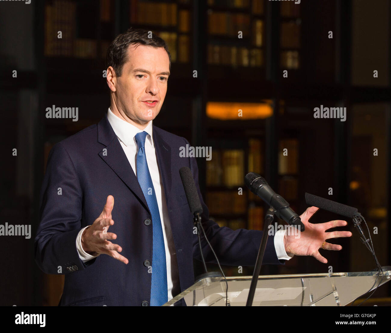 Chancellor of the Exchequer George Osborne speaks at the launch of the Knowledge Quarter, at the British Library in central London. Stock Photo