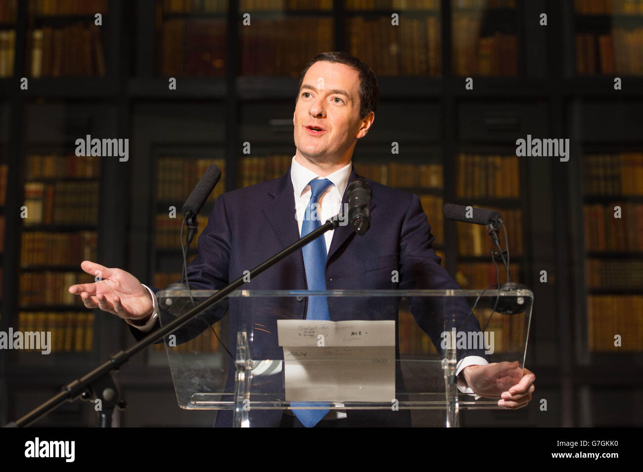 Chancellor of the Exchequer George Osborne speaks at the launch of the Knowledge Quarter, at the British Library in central London. Stock Photo